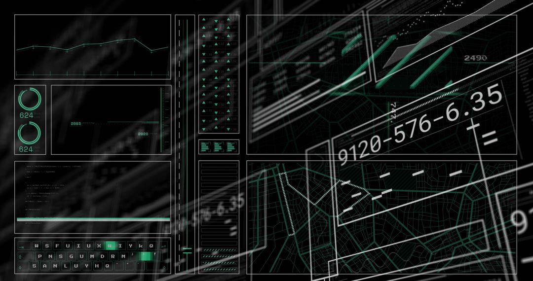 Abstract Digital Data Processing Elements On Dark Background