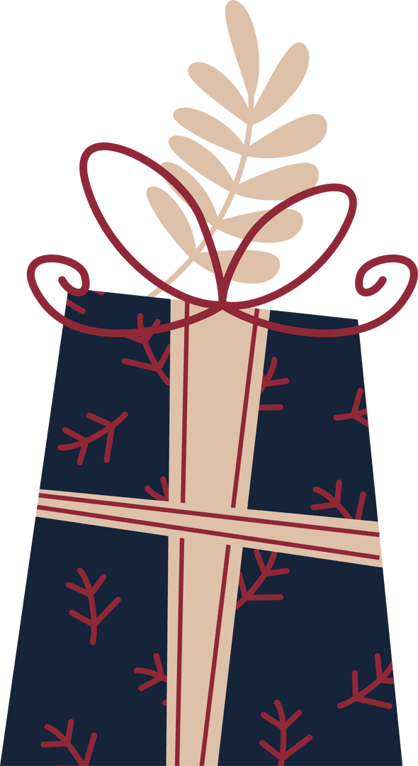 Minimalist Navy Gift Bag with Elegant Botanical Decoration on Transparent Background