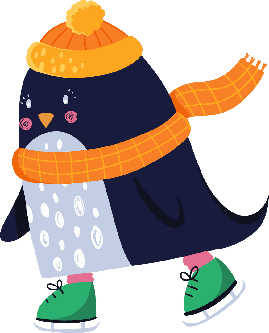 Transparent Winter Skating Penguin with Hat and Scarf