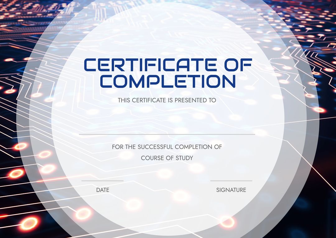 Modern Certificate of Completion with Abstract Technological Background - Download Free Stock Templates Pikwizard.com