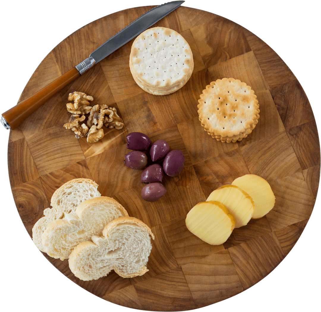 Transparent Wooden Serving Board with Assorted Snacks