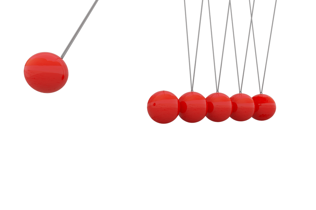 Red Newton's Cradle Swinging on Transparent Background