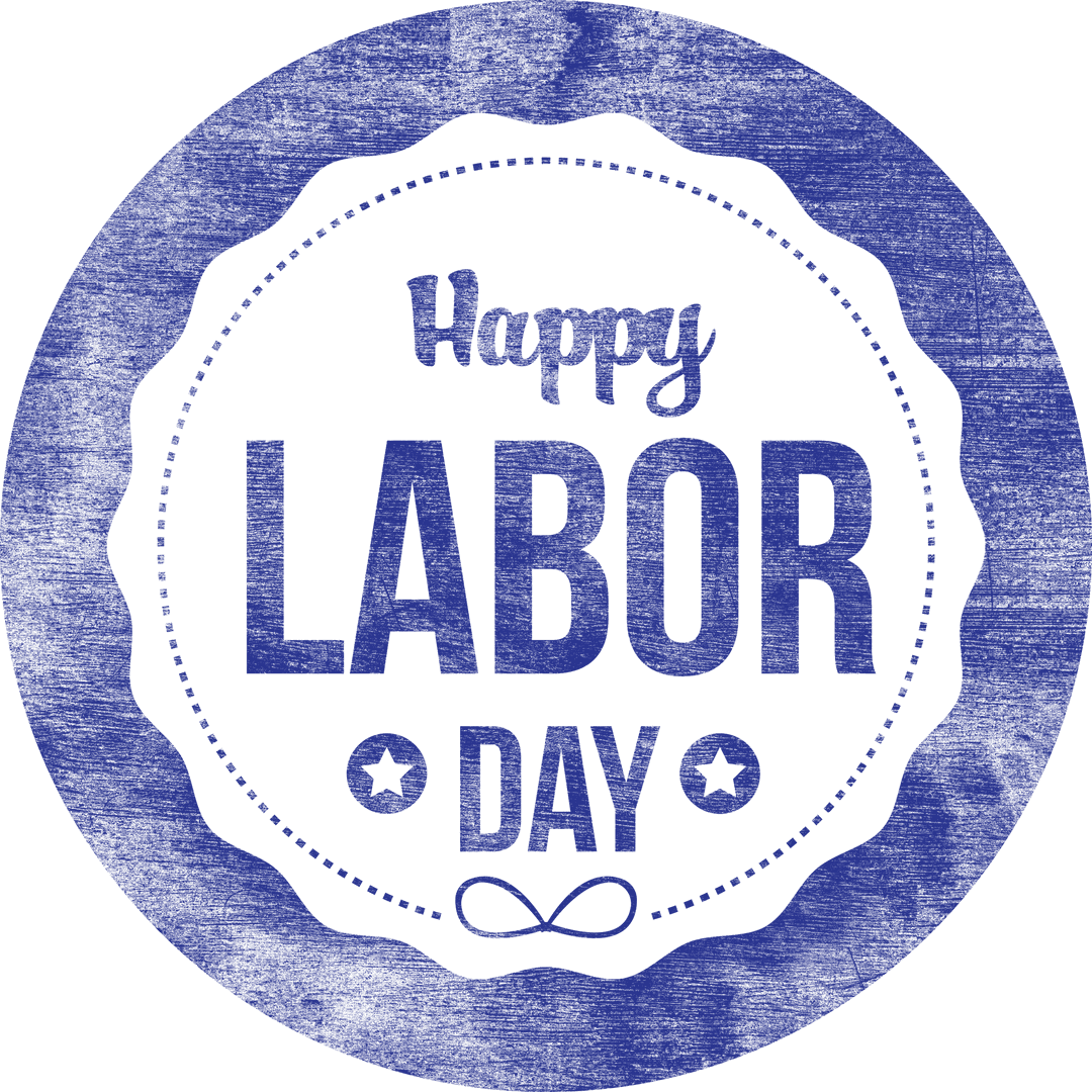 Happy Labor Day Blue Circle Design on Transparent Background