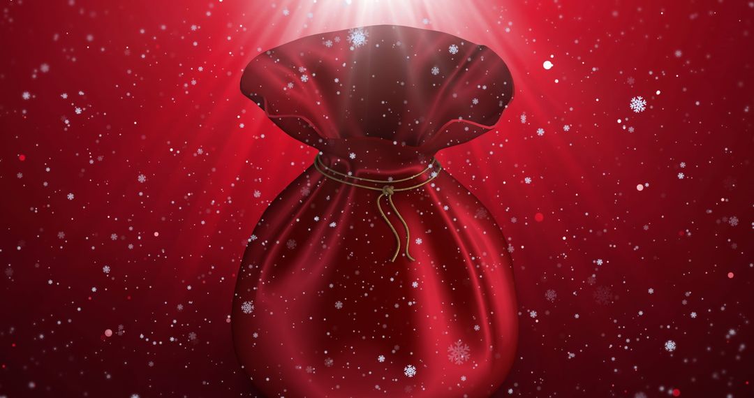 Red Christmas Sack with Falling Snow and Sparkling Lights