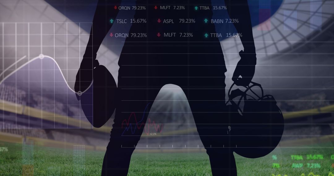 American Football Player Overlaying Data Analytics in Stadium