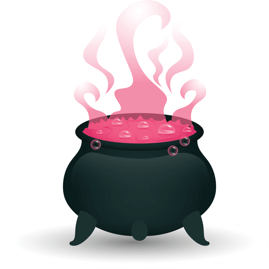 Boiling Pot with Pink Liquid on Transparent Background