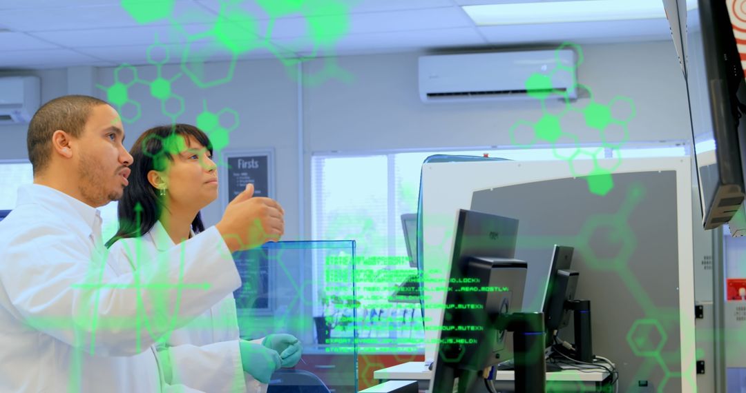 Scientists Analyzing Digital Data in Modern Laboratory