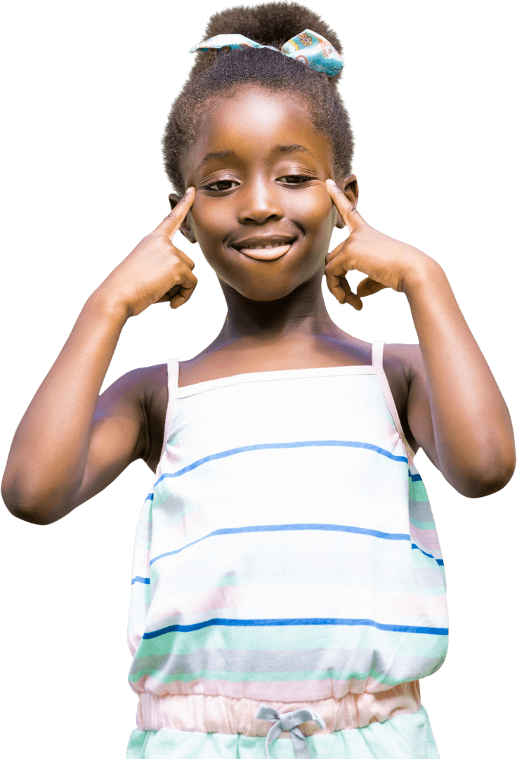 Cheerful Girl with Fingers on Cheeks on Transparent Background