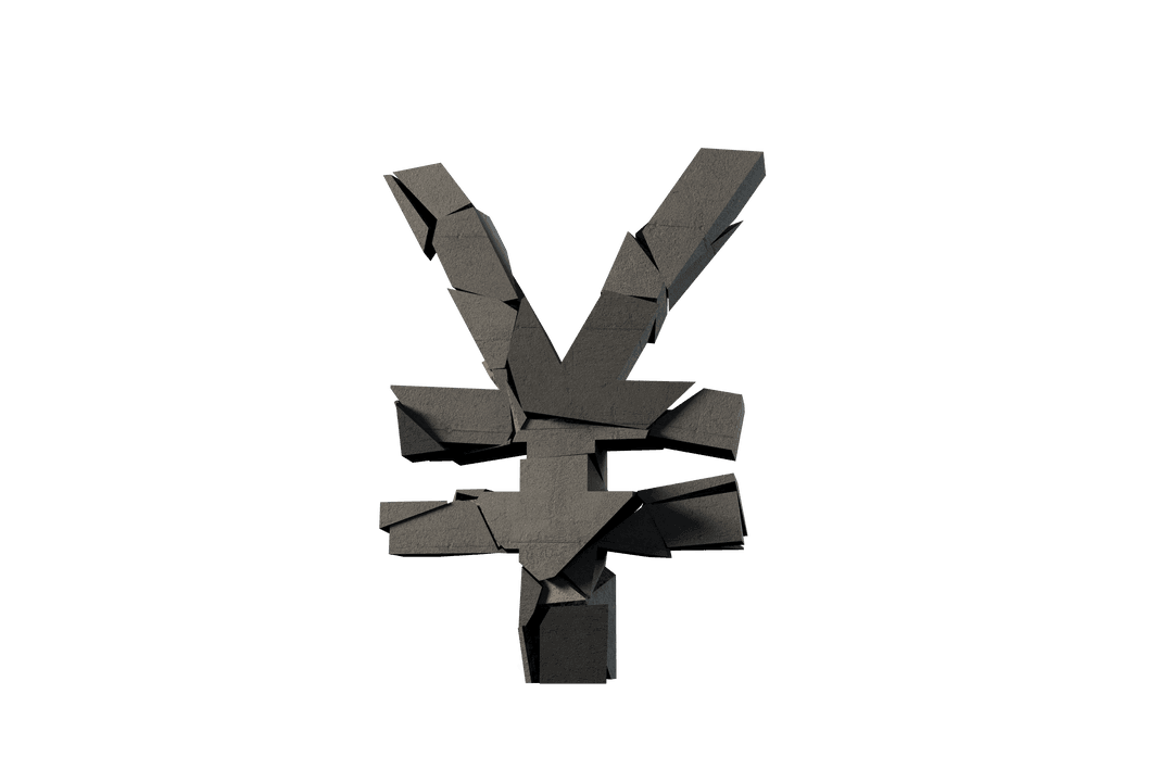 Broken Yen Currency Symbol on Transparent Background