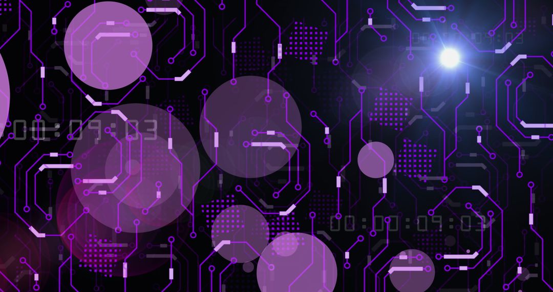 Abstract Digital Circuit Board with Glowing Violet Elements