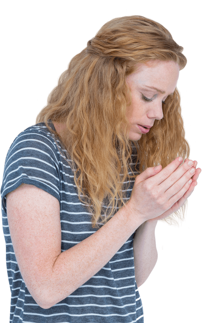 Transparent Image Girl Observing Her Hands Nervously