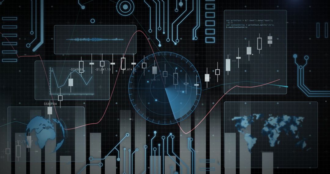 Futuristic Digital Trading Dashboard with Analytics Elements