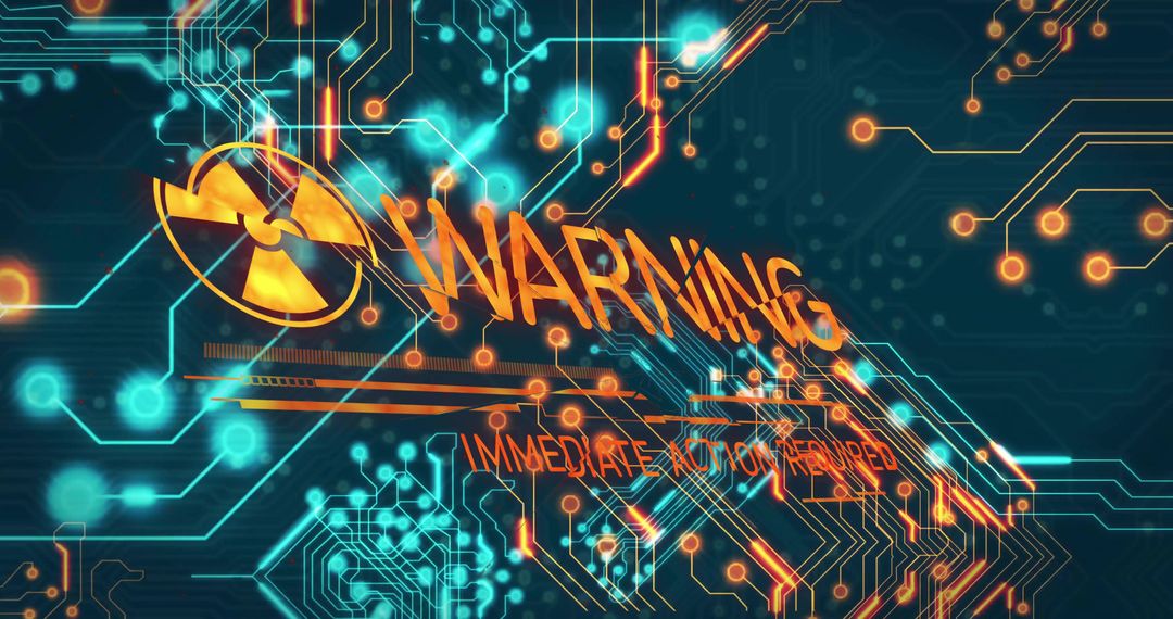 Futuristic Cyber Security Warning with Radiant Traces