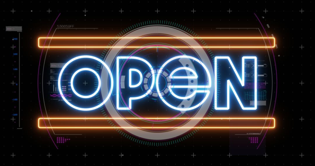 Futuristic Neon Open Sign with Digital Interface