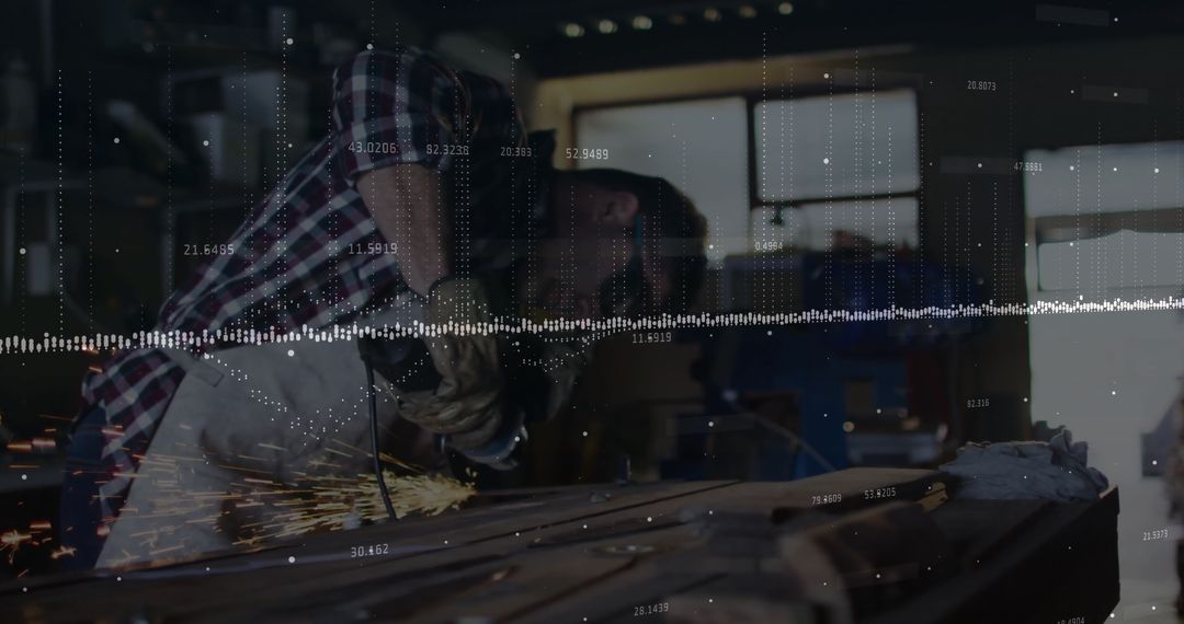 Skilled Craftsman Grinding Metal Beam in Workshop Setting