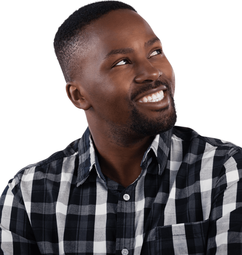 Smiling African American Man Looking Away on Transparent Background