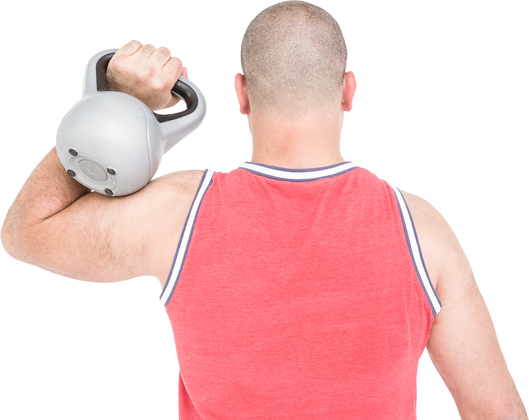 Rear View Transparent Image of Bald Bodybuilder Lifting Kettlebell - Download Free Stock Images Pikwizard.com