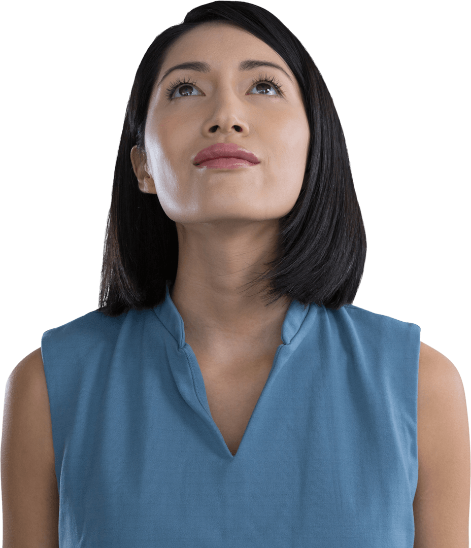 Transparent Thoughtful Female Executive Gazing Upwards