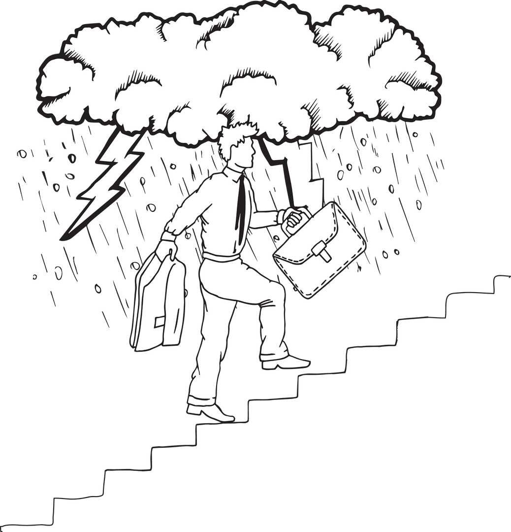 Businessman Climbing with Storm Cloud on Transparent Background