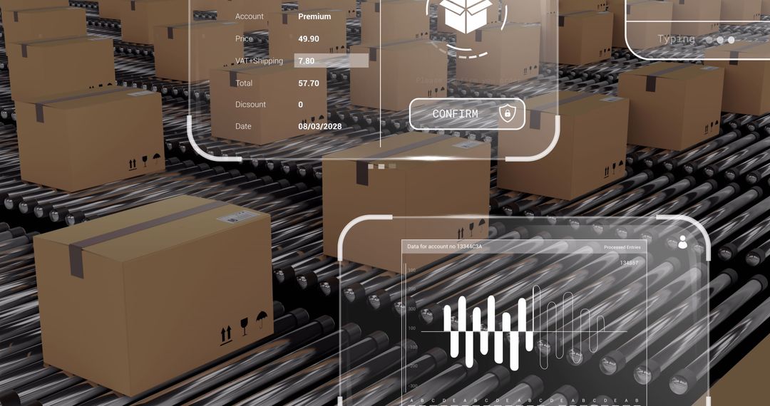 Digital Data Overlaid on Conveyor with Shipping Boxes