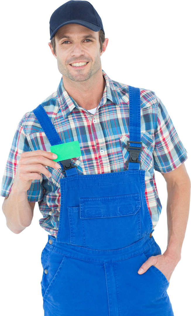 Transparent Portrait of Confident Plumber Holding Green Card - Download Free Stock Images Pikwizard.com