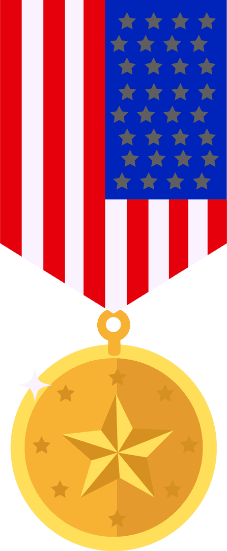 Transparent Gold Star Medal with Flag Ribbon
