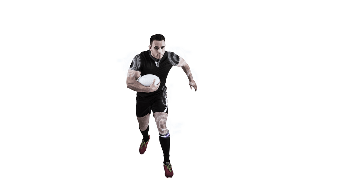 Rugby Player Running with Ball Isolated on Transparent Background