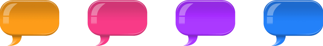 Bright multicolored transparent speech bubbles lined in a row