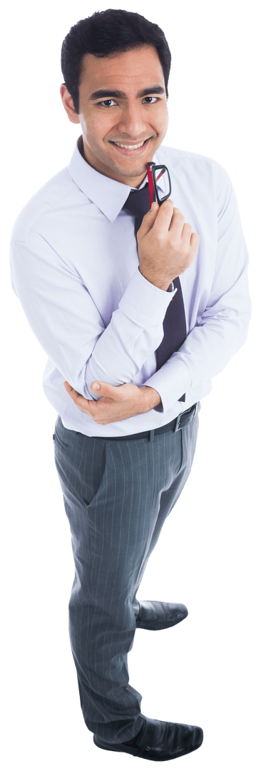 Happy Biracial Businessman Smiling with Glasses on Transparent Background