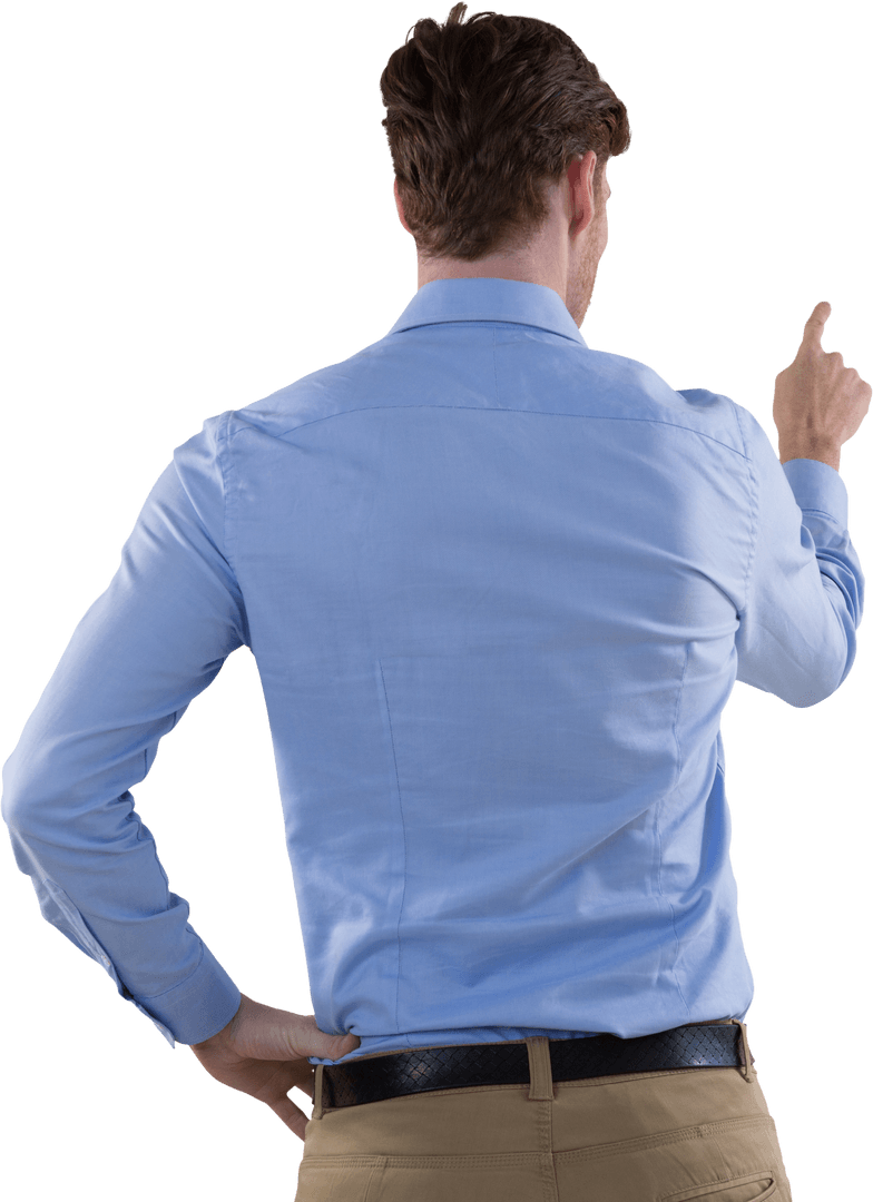Transparent Back View Businessman Pointing Finger Gesture Isolated