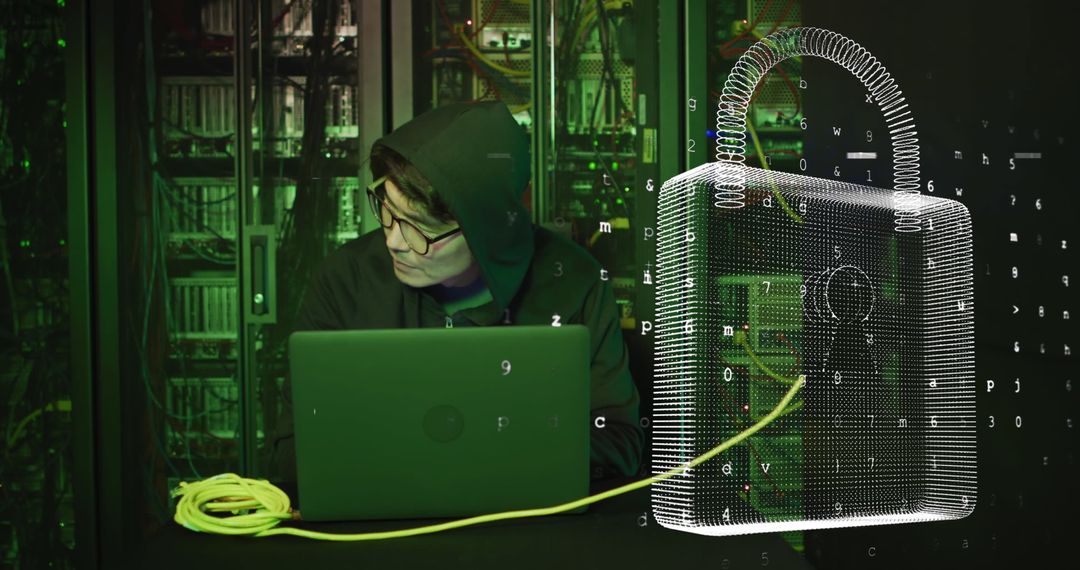 Cybersecurity Concept with Digital Padlock and Programmer - Free Images, Stock Photos and Pictures on Pikwizard.com
