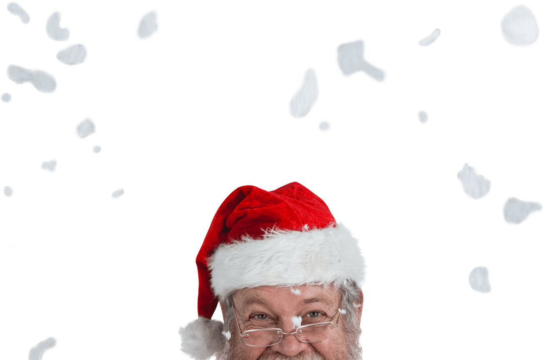 Festive Santa Claus with Floating Snowflakes Transparent Background