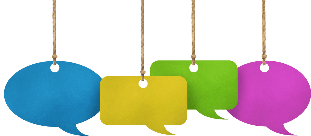 Colorful Transparent Speech Bubbles Hanging on Strings
