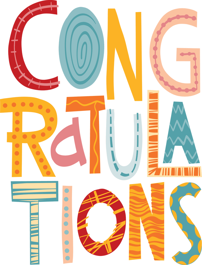 Colorful Congratulations Typography on Transparent Background