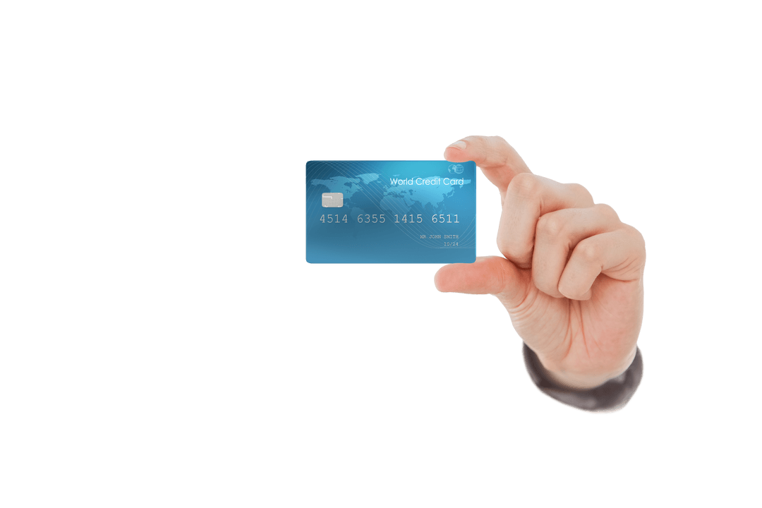 Hand Golding Transparent Blue Credit Card Isolated