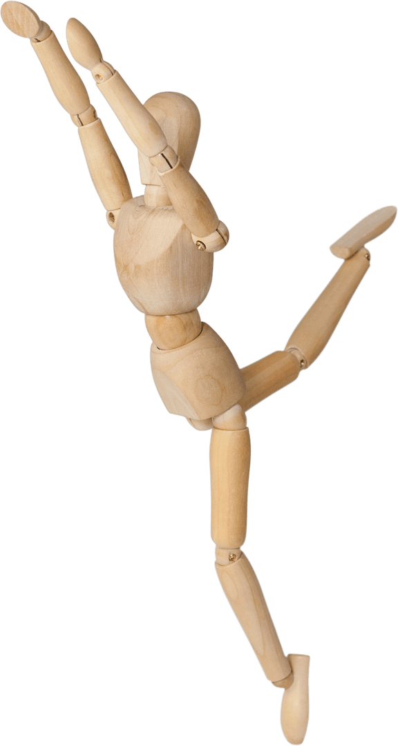 Transparent Wooden Drawing Mannequin in Active Pose