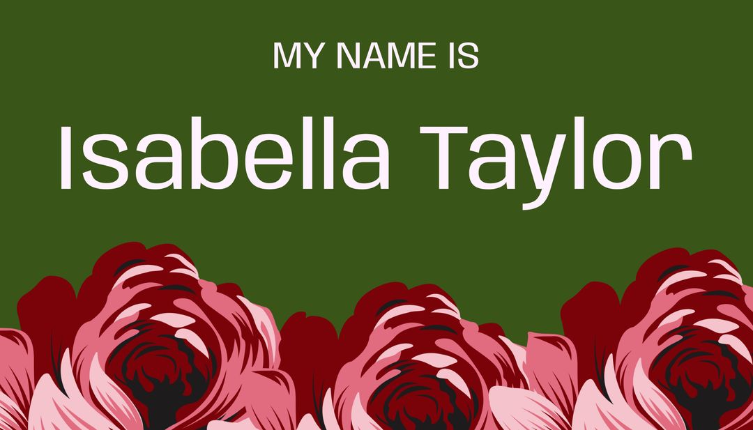 Elegant Name Tag Design with Rose Pattern and Green Background - Download Free Stock Templates Pikwizard.com