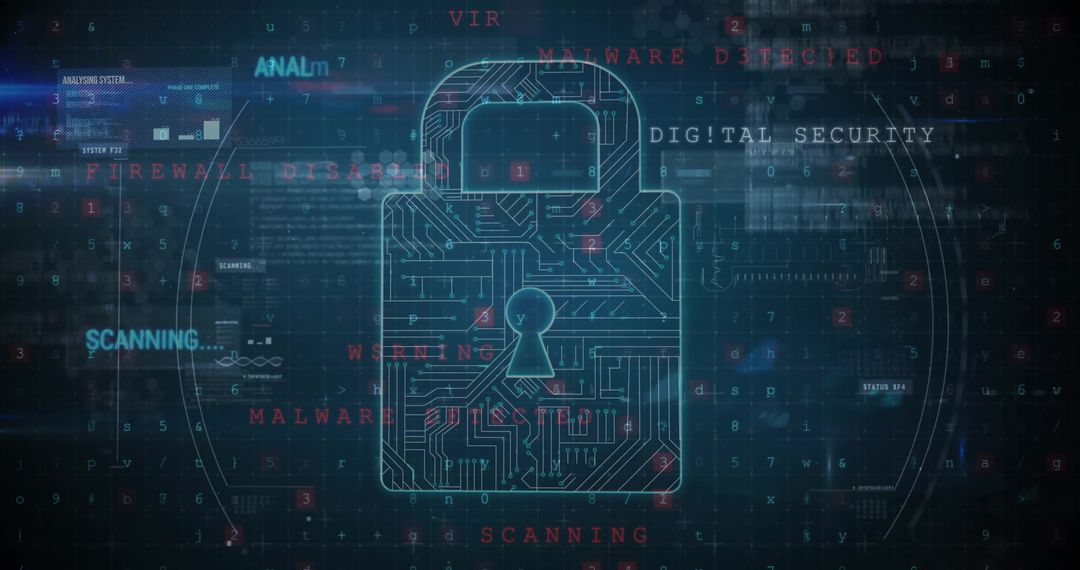 Cybersecurity Padlock Over Matrix Code for Protection and Analysis