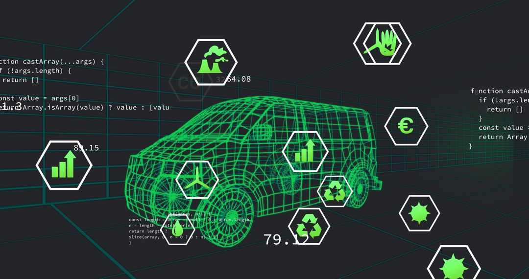 Digital Car Interface with Green Tech Icons