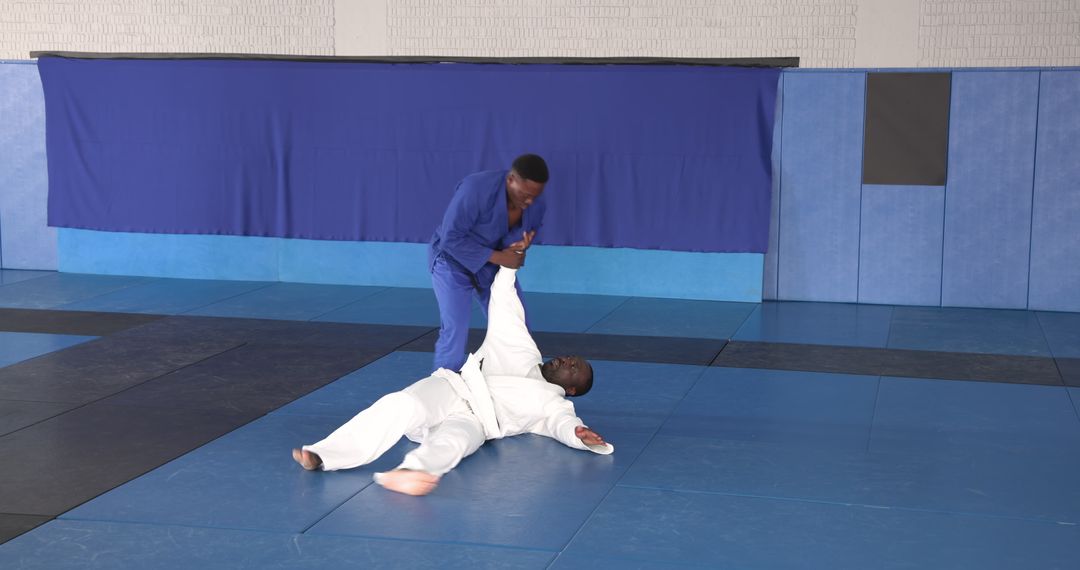 Martial Arts Training Sparring with Focus and Skill in Dojo