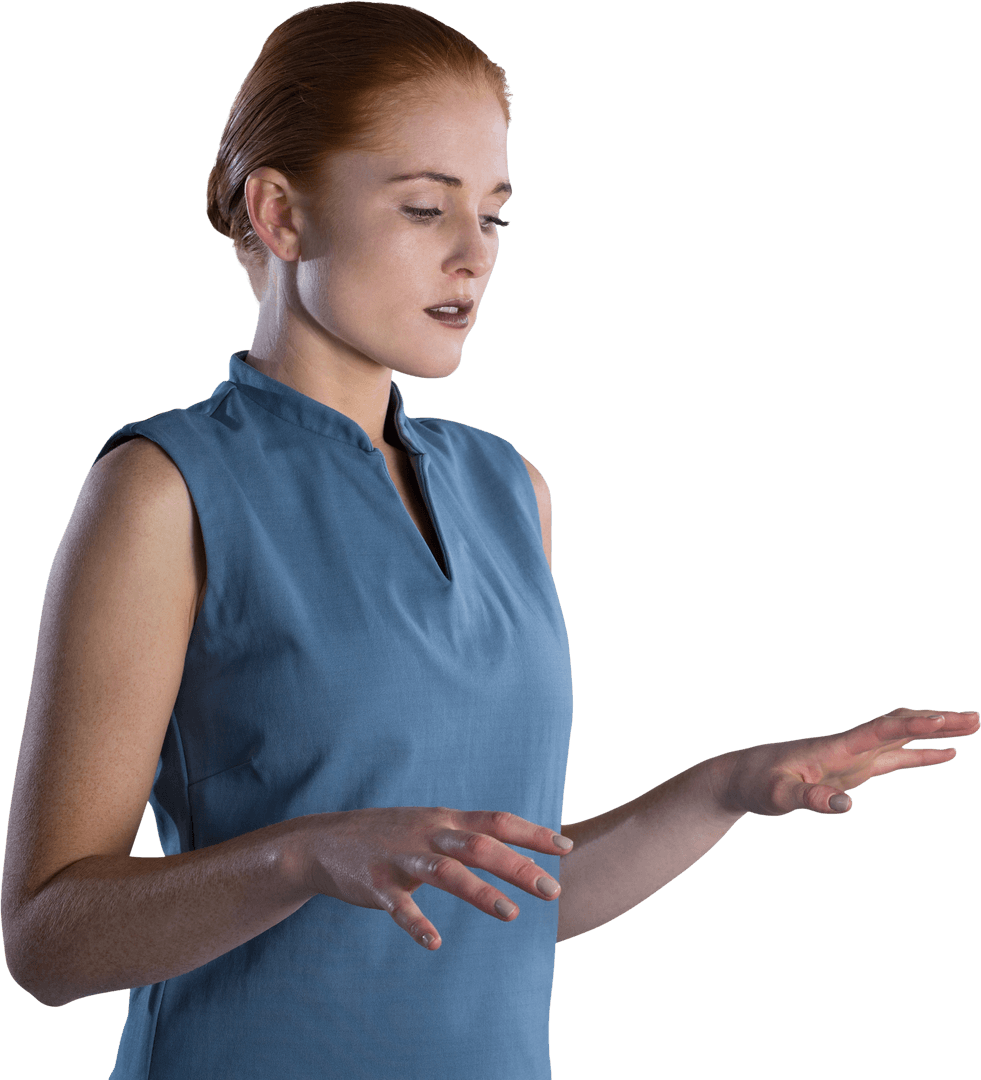 Focused Businesswoman Using Transparent Virtual Interface Technology