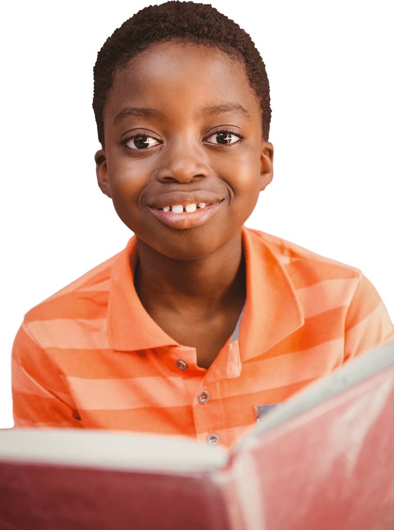Transparent Background: Young Boy Reading Book