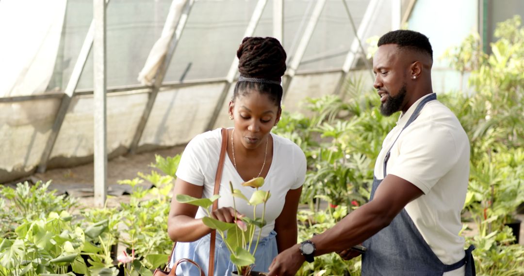 Couple Engaging in Plant Selection at Greenhouse