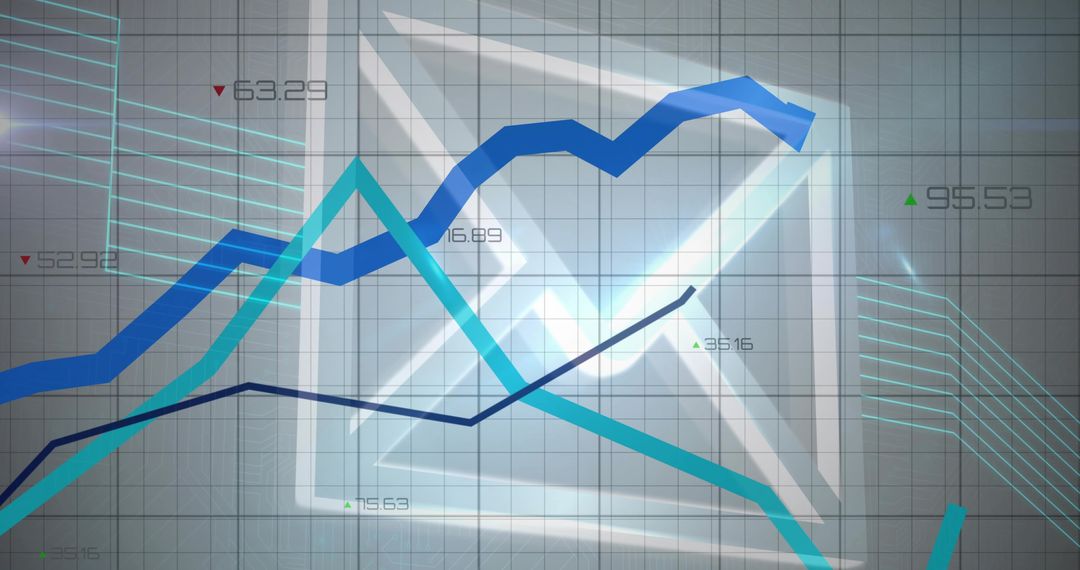 Futuristic Financial Chart Showing Oscillating Trend Lines on 3D Grid Interface