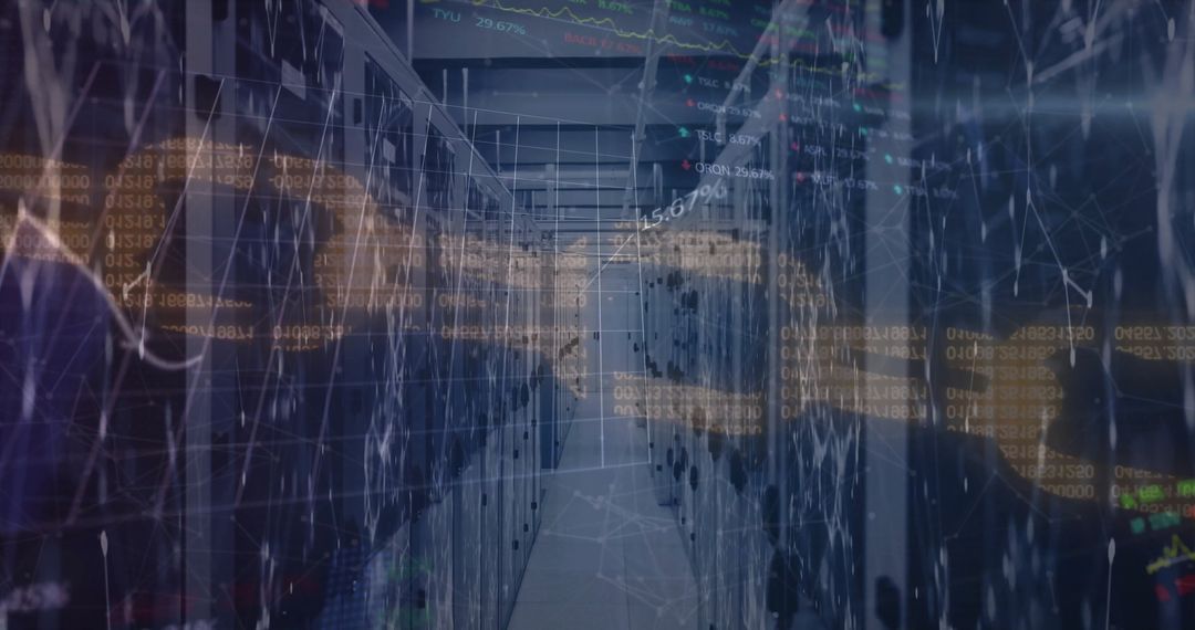 Digital Data Chains Over Server Room Symbolize Network Connections