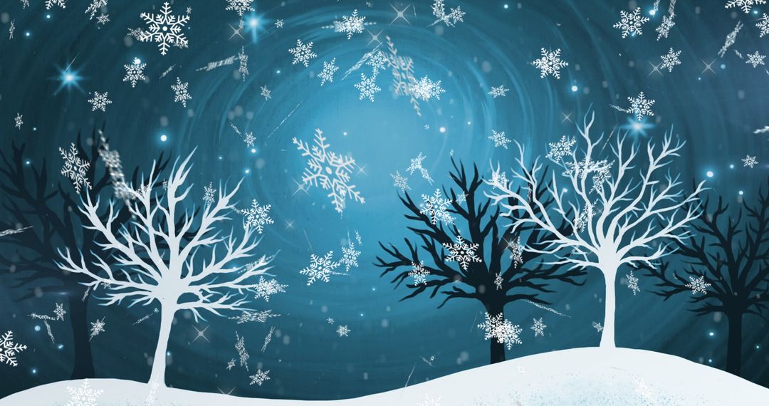 Winter Wonderland Illustration with Falling Snowflakes and Trees