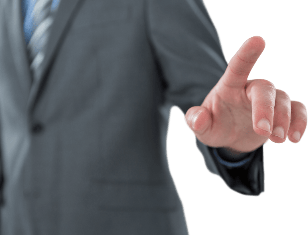 Transparent Businessman Gesturing With Hand in Focus