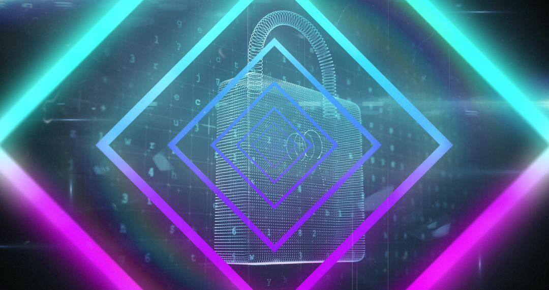 Futuristic Neon Padlock with Geometric Patterns