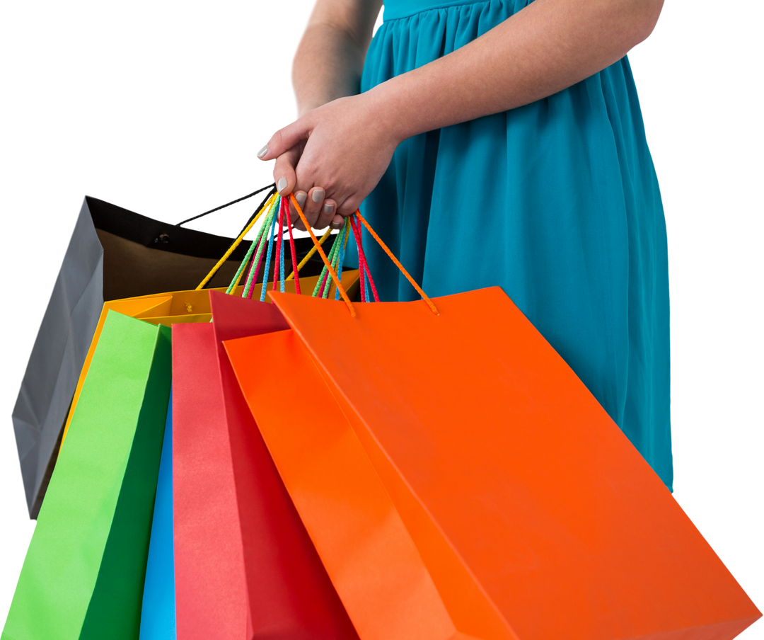 Caucasian woman holding colorful shopping bags on transparent background - Download Free Stock Images Pikwizard.com