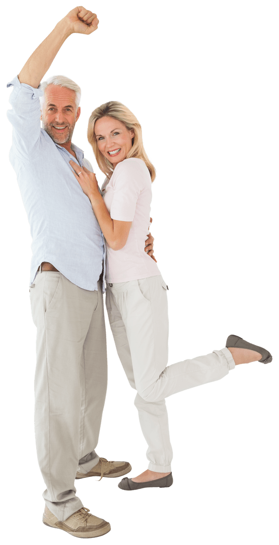 Cheerful Couple Embracing Celebration Pose Transparent Background